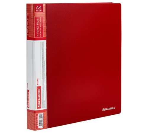 Папка на 4 кольцах, ширина 25 мм, BRAUBERG EXTRA, до 170 листов, КРАСНАЯ, 0,7 мм, 270545