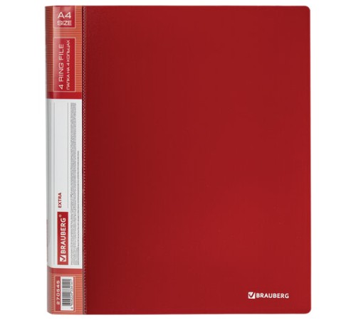 Папка на 4 кольцах, ширина 25 мм, BRAUBERG EXTRA, до 170 листов, КРАСНАЯ, 0,7 мм, 270545