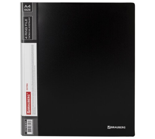 Папка на 4 кольцах, ширина 40 мм, BRAUBERG EXTRA, до 300 листов, ЧЕРНАЯ, 0,8 мм, 270547