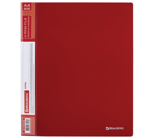 Папка на 4 кольцах, ширина 40 мм, BRAUBERG EXTRA, до 300 листов, КРАСНАЯ, 0,8 мм, 270549