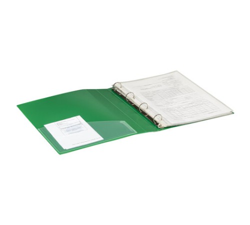 Папка на 4 кольцах, ширина 40 мм, BRAUBERG EXTRA, до 300 листов, ЗЕЛЕНАЯ, 0,8 мм, 270550