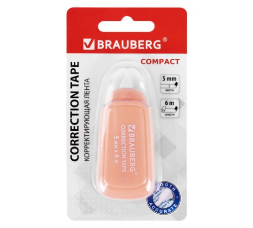 Корректирующая лента BRAUBERG COMPACT PLUS PASTEL, 5 мм х 6 м, корпус ассорти, блистер, 270551