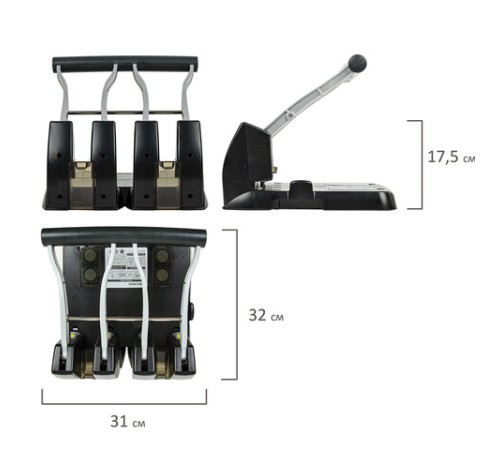 Дырокол на 4 отверстия металлический МОЩНЫЙ BRAUBERG 