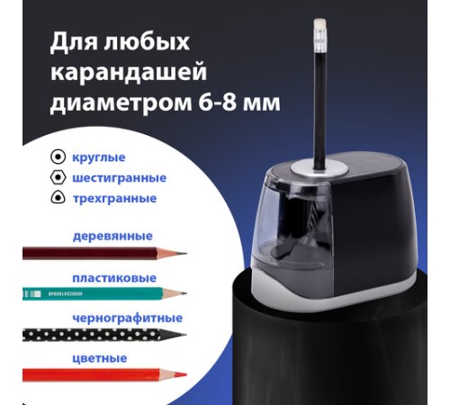 Точилка электрическая BRAUBERG ONE фреза с автостопом, 4 батарейки AA/USB (под адаптер), 270577