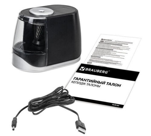Точилка электрическая BRAUBERG ONE фреза с автостопом, 4 батарейки AA/USB (под адаптер), 270577