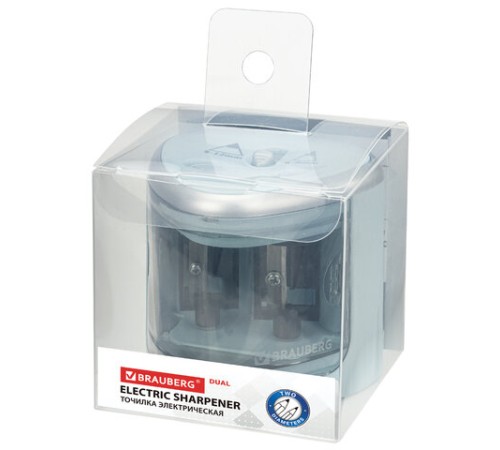 Точилка электрическая BRAUBERG DUAL (для 2 диаметров карандашей!), 4 батарейки АА, голубая, 270578