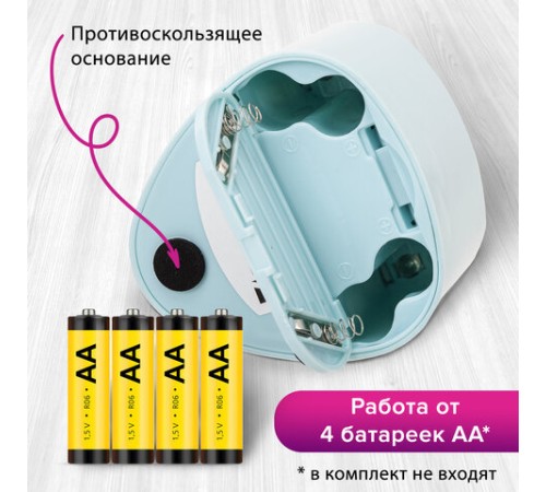 Точилка электрическая BRAUBERG DUAL (для 2 диаметров карандашей!), 4 батарейки АА, голубая, 270578