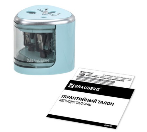 Точилка электрическая BRAUBERG DUAL (для 2 диаметров карандашей!), 4 батарейки АА, голубая, 270578