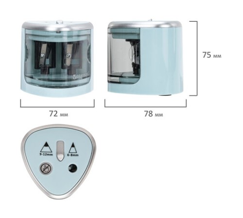 Точилка электрическая BRAUBERG DUAL (для 2 диаметров карандашей!), 4 батарейки АА, голубая, 270578