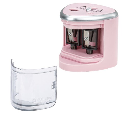 Точилка электрическая BRAUBERG DUAL (для 2 диаметров карандашей!), 4 батарейки АА, розовая, 270579