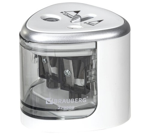 Точилка электрическая BRAUBERG DUAL (для 2 диаметров карандашей!), 4 батарейки АА, белая, 270580