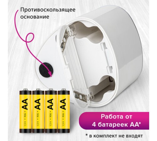 Точилка электрическая BRAUBERG DUAL (для 2 диаметров карандашей!), 4 батарейки АА, белая, 270580