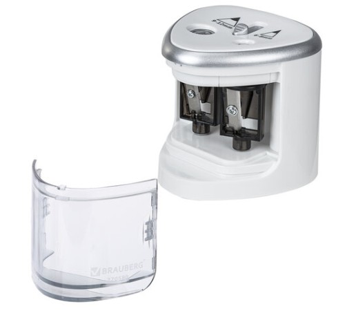 Точилка электрическая BRAUBERG DUAL (для 2 диаметров карандашей!), 4 батарейки АА, белая, 270580