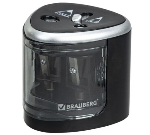 Точилка электрическая BRAUBERG DUAL (для 2 диаметров карандашей!), 4 батарейки АА, черная, 270581