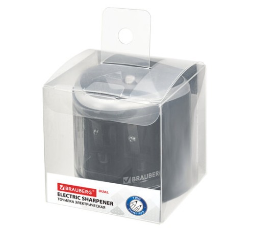 Точилка электрическая BRAUBERG DUAL (для 2 диаметров карандашей!), 4 батарейки АА, черная, 270581