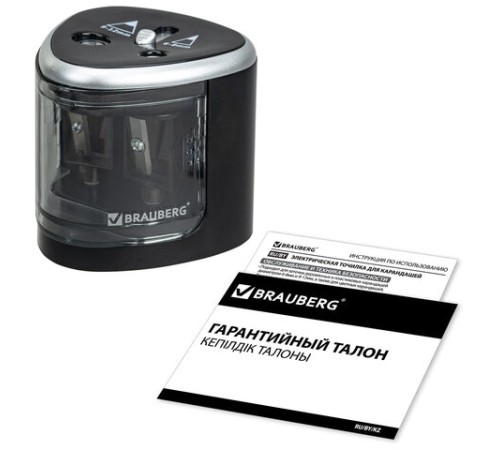 Точилка электрическая BRAUBERG DUAL (для 2 диаметров карандашей!), 4 батарейки АА, черная, 270581