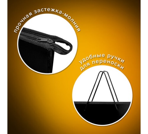 Папка для рисунков и чертежей на молнии с ручками ПИФАГОР А2, 1 отделение, пластик, ручки-шнурок, черная, 270873