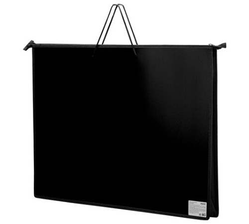 Папка для рисунков и чертежей на молнии с ручками ПИФАГОР А2, 1 отделение, пластик, ручки-шнурок, черная, 270873