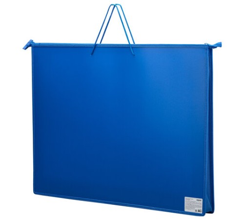 Папка для рисунков и чертежей на молнии с ручками ПИФАГОР А2, 1 отделение, пластик, ручки-шнурок, синяя, 270874