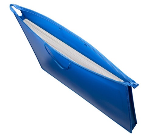 Папка для рисунков и чертежей на молнии с ручками ПИФАГОР А2, 1 отделение, пластик, ручки-шнурок, синяя, 270874