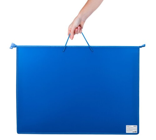 Папка для рисунков и чертежей на молнии с ручками ПИФАГОР А2, 1 отделение, пластик, ручки-шнурок, синяя, 270874