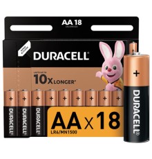 Батарейки КОМПЛЕКТ 18 шт., DURACELL Basic ОРИГИНАЛ, AA (LR6, 15А), алкалиновые, пальчиковые