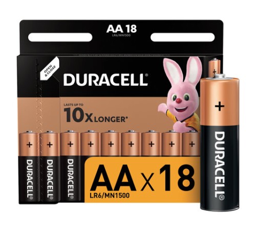 Батарейки КОМПЛЕКТ 18 шт., DURACELL Basic ОРИГИНАЛ, AA (LR6, 15А), алкалиновые, пальчиковые
