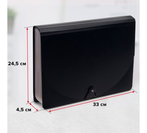 Папка-органайзер для бумаг и документов на резинке, 25 отделений, BRAUBERG DOCS, А4, черная, 271151