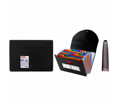 Папка-органайзер для бумаг и документов на резинке, 25 отделений, BRAUBERG DOCS, А4, черная, 271151