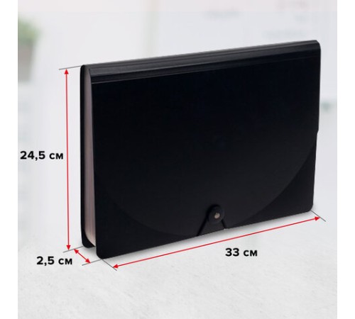 Папка-органайзер для бумаг и документов на резинке, 13 отделений, BRAUBERG DOCS, А4, черная, 271152