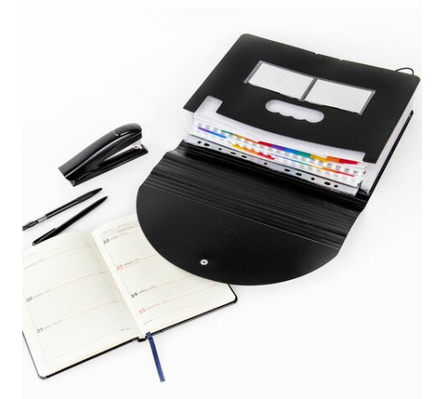 Папка-органайзер для бумаг и документов на резинке, 13 отделений, BRAUBERG DOCS, А4, черная, 271152