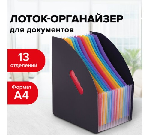 Лоток-органайзер вертикальный для бумаг и документов, 13 отделений, BRAUBERG DOCS, А4 черный, 271153