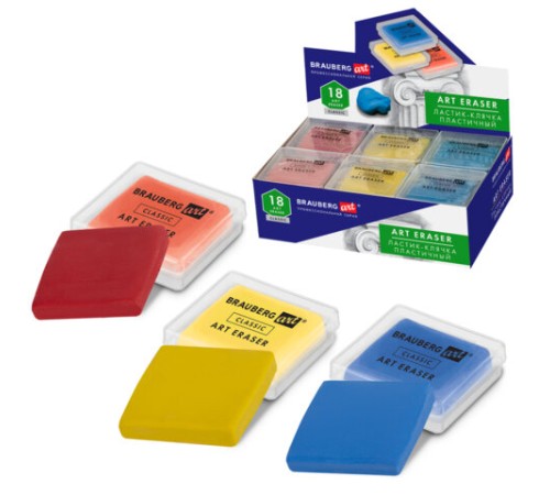 Ластик-клячка художественный цвета ассорти, в футляре, 40x36x10 мм, BRAUBERG ART 