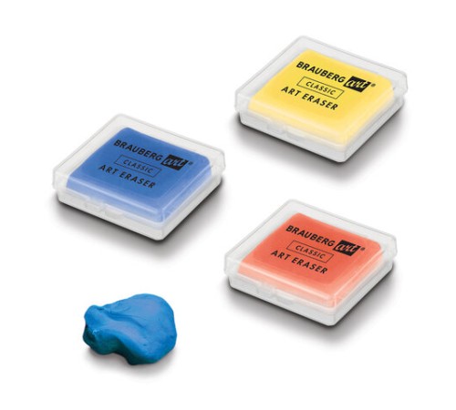 Ластик-клячка художественный цвета ассорти, в футляре, 40x36x10 мм, BRAUBERG ART 