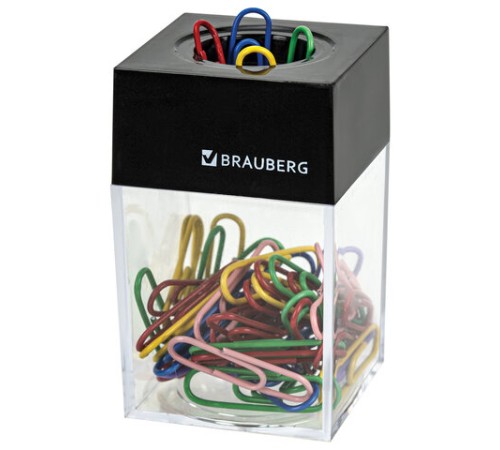 Скрепочница магнитная с 50 цветными скрепками 28 мм, РОССИЯ, BRAUBERG, 271178, ДМ-28П-50