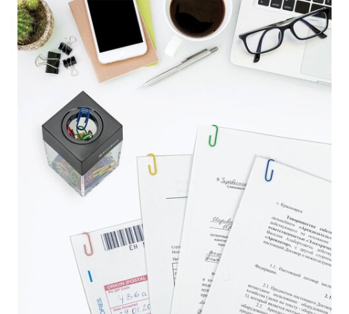 Скрепочница магнитная с 50 цветными скрепками 28 мм, РОССИЯ, BRAUBERG, 271178, ДМ-28П-50