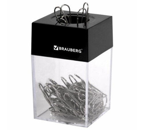 Скрепочница магнитная с 50 никелированными скрепками 28 мм, РОССИЯ, BRAUBERG, 271179