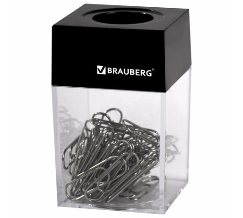 Скрепочница магнитная с 50 никелированными скрепками 28 мм, РОССИЯ, BRAUBERG, 271179