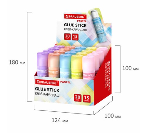 Клей-карандаш в пастельном корпусе BRAUBERG PASTEL, 15 г, PVP-основа, ассорти, 271249