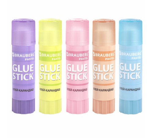 Клей-карандаш в пастельном корпусе BRAUBERG PASTEL, 15 г, PVP-основа, ассорти, 271249