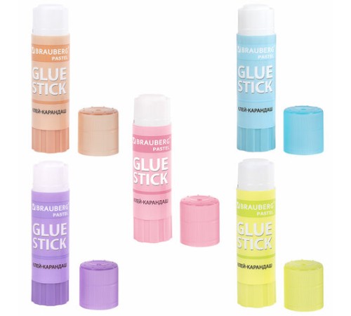 Клей-карандаш в пастельном корпусе BRAUBERG PASTEL, 15 г, PVP-основа, ассорти, 271249