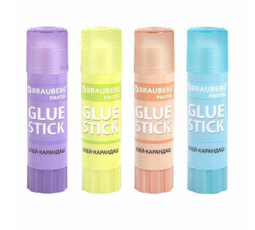 Клей-карандаш 15 г, ВЫГОДНАЯ УПАКОВКА, BRAUBERG PASTEL, 4 штуки на блистере, PVP-основа, 271250