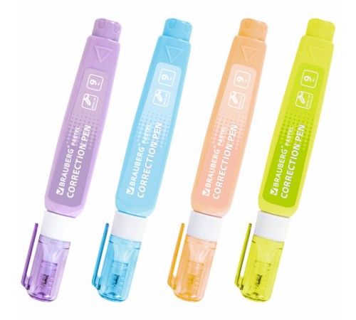 Ручка-корректор в пастельном корпусе BRAUBERG PASTEL, 9 мл, металлический наконечник, ассорти, 271251