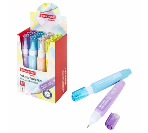 Ручка-корректор в пастельном корпусе BRAUBERG PASTEL, 9 мл, металлический наконечник, ассорти, 271251