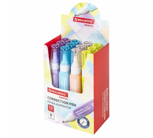 Ручка-корректор в пастельном корпусе BRAUBERG PASTEL, 9 мл, металлический наконечник, ассорти, 271251