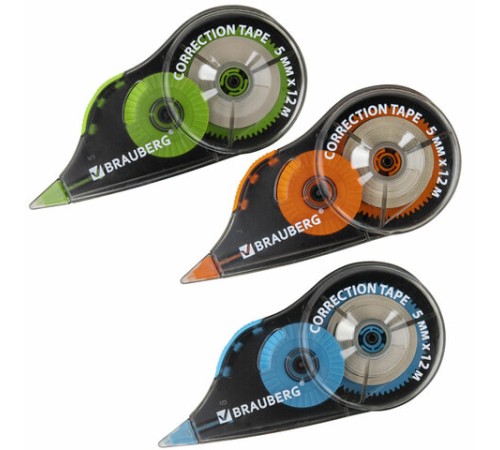 Корректирующая лента BRAUBERG ULTRA COLOR, 5 мм x 12 м, механизм перемотки, ВЫГОДНАЯ УПАКОВКА 3 штуки в блистере, 271253