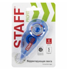 Корректирующая лента STAFF PROFIT, 5 мм х 6 м, механизм перемотки, корпус голубой, блистер, европодвес, 271254
