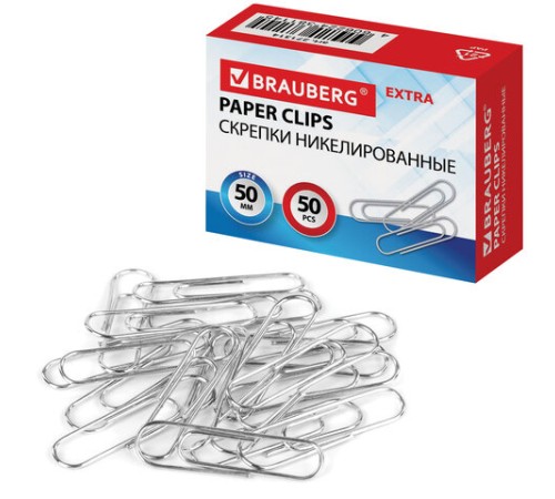 Скрепки большие EXTRA BRAUBERG 50 мм никелированные 50 штук, 271314