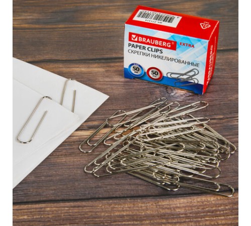 Скрепки большие EXTRA BRAUBERG 50 мм никелированные 50 штук, 271314