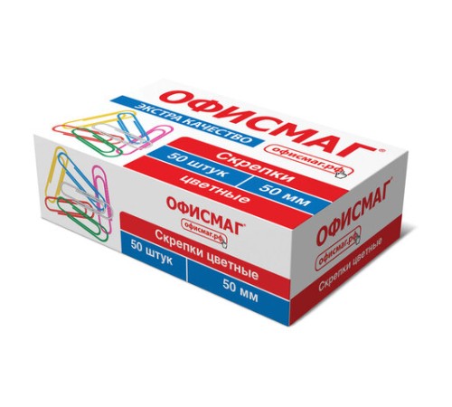Скрепки большие ЭКСТРА ОФИСМАГ 50 мм цветные 50 штук, 271318